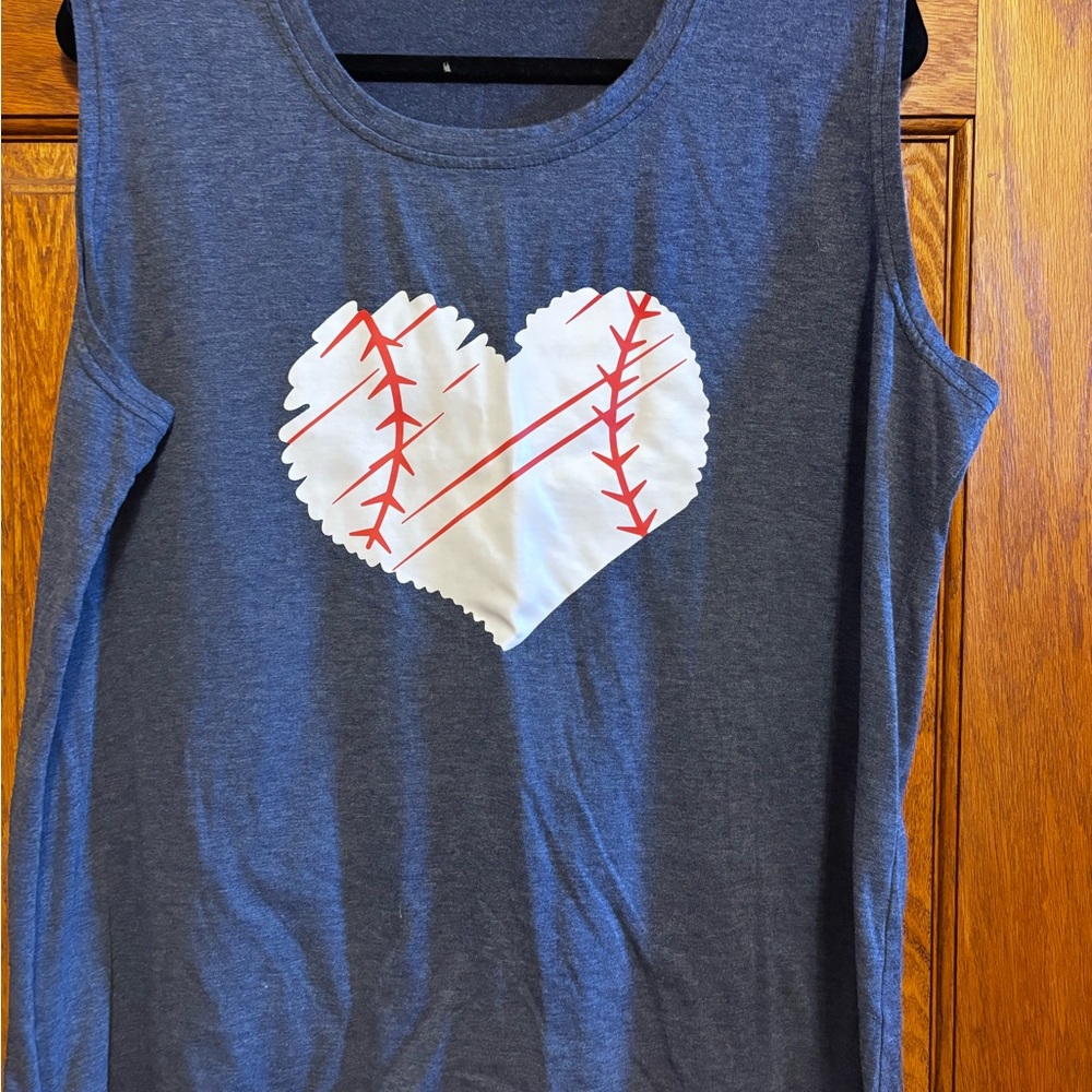 Women’s Navy Sleeveless Tank Top with Baseball Heart Graphic